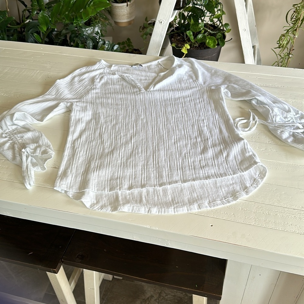 Lucky brand,  Los Angeles Sz Lg long sleeve empire drawstring sleeve white - Picture 6 of 10